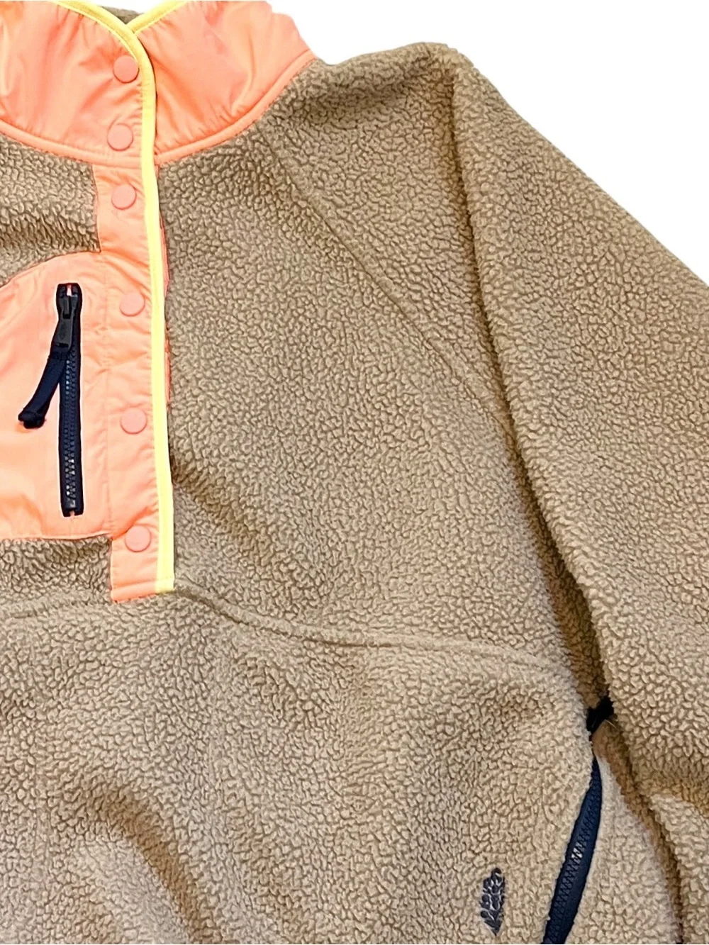 Free People FP Movement Hit The Slopes Fleece Pullover XL Tan Orange Colorblock